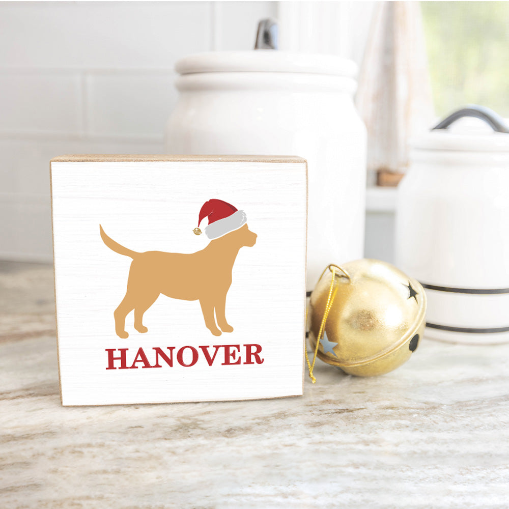 Santa Golden Dog Personalized Block Sign