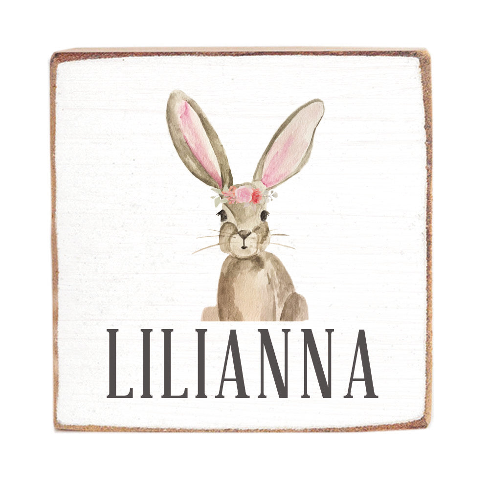 Floral Bunny Personalized Block Sign