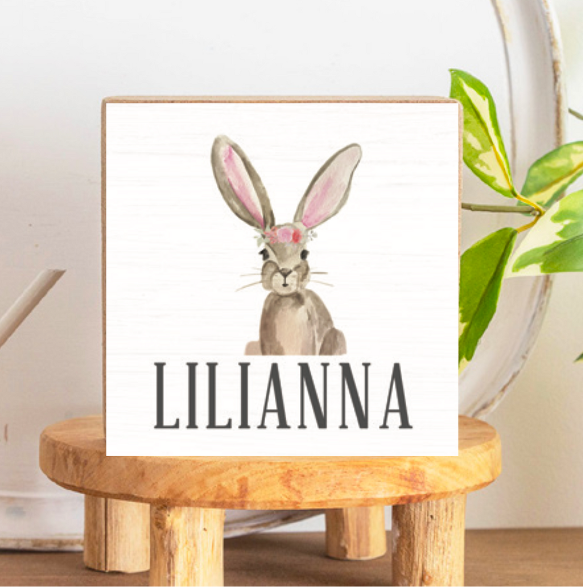 Floral Bunny Personalized Block Sign