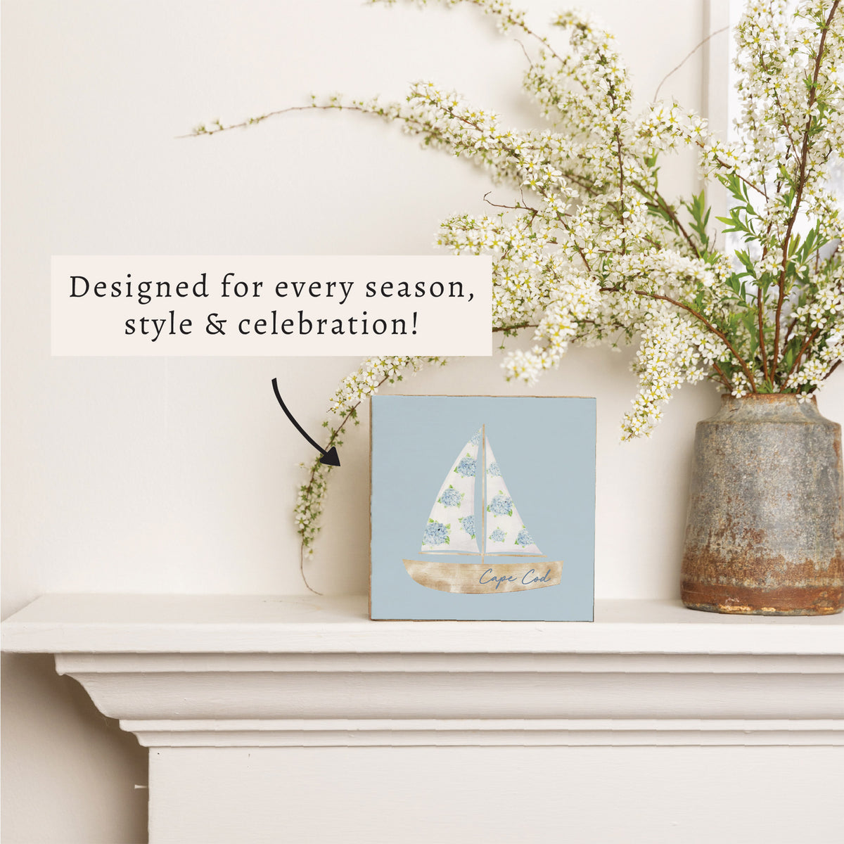 Hydrangea Sailboat Personalized Block Sign