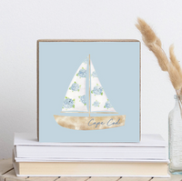 Hydrangea Sailboat Personalized Wood Block