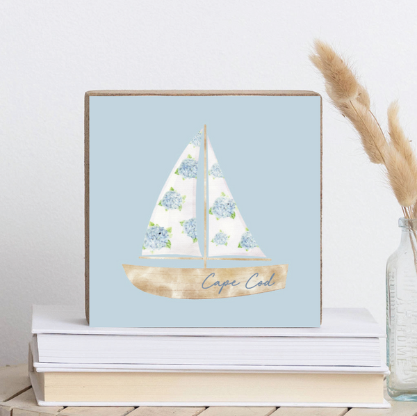 Hydrangea Sailboat Personalized Wood Block