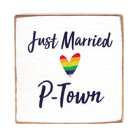 Just Married Rainbow Heart Personalized Block Sign
