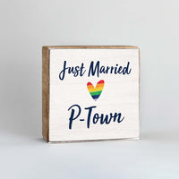 Just Married Rainbow Heart Personalized Block Sign