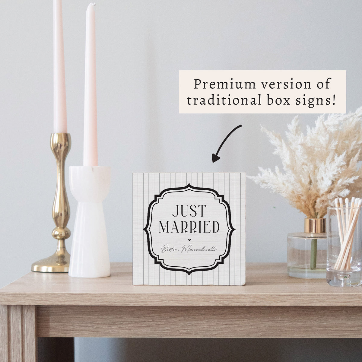 Just Married White/ Black Personalized Block Sign