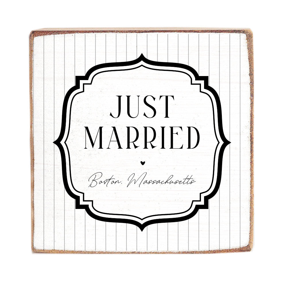 Just Married White/ Black Personalized Block Sign
