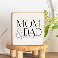 Mom & Dad Est. Year Personalized Square Block Sign