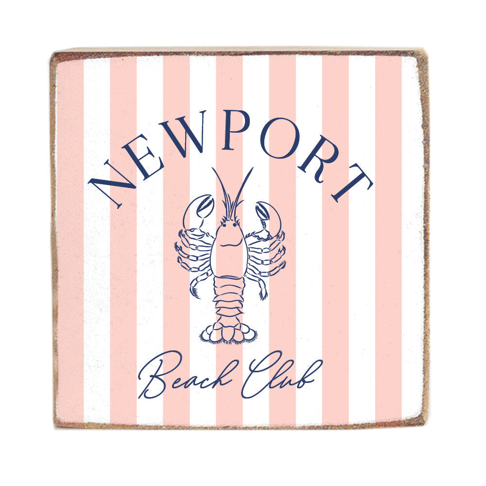 Pink Striped Lobster Personalized Wood Block