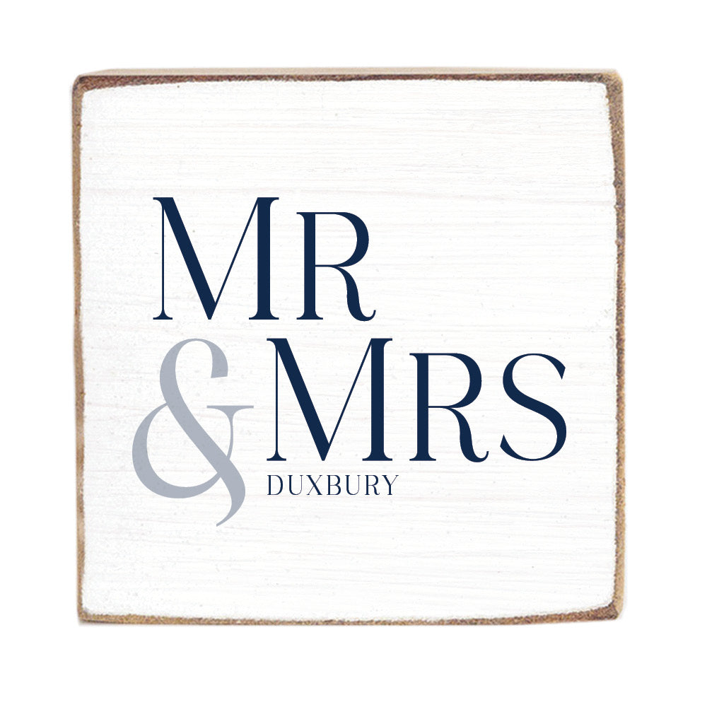 Mr & Mrs White/Navy Personalized Block Sign