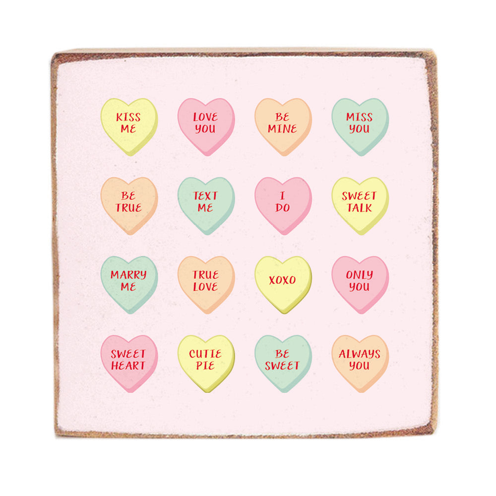 Conversation Hearts Decorative Square Block Sign
