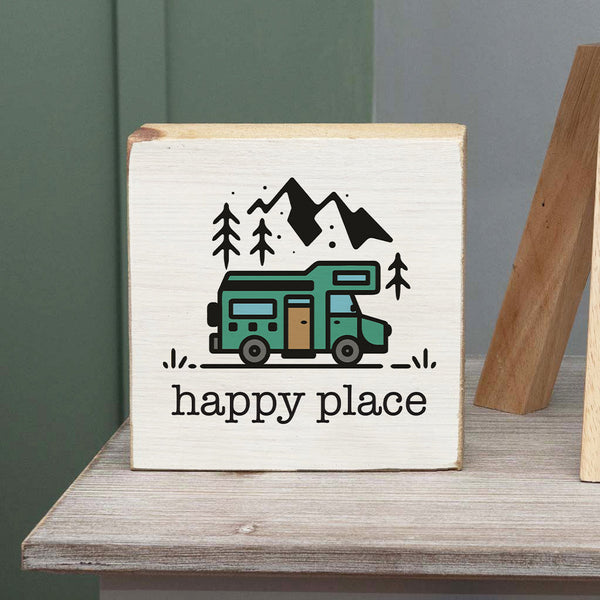 Happy Place RV Mountain Wood Block