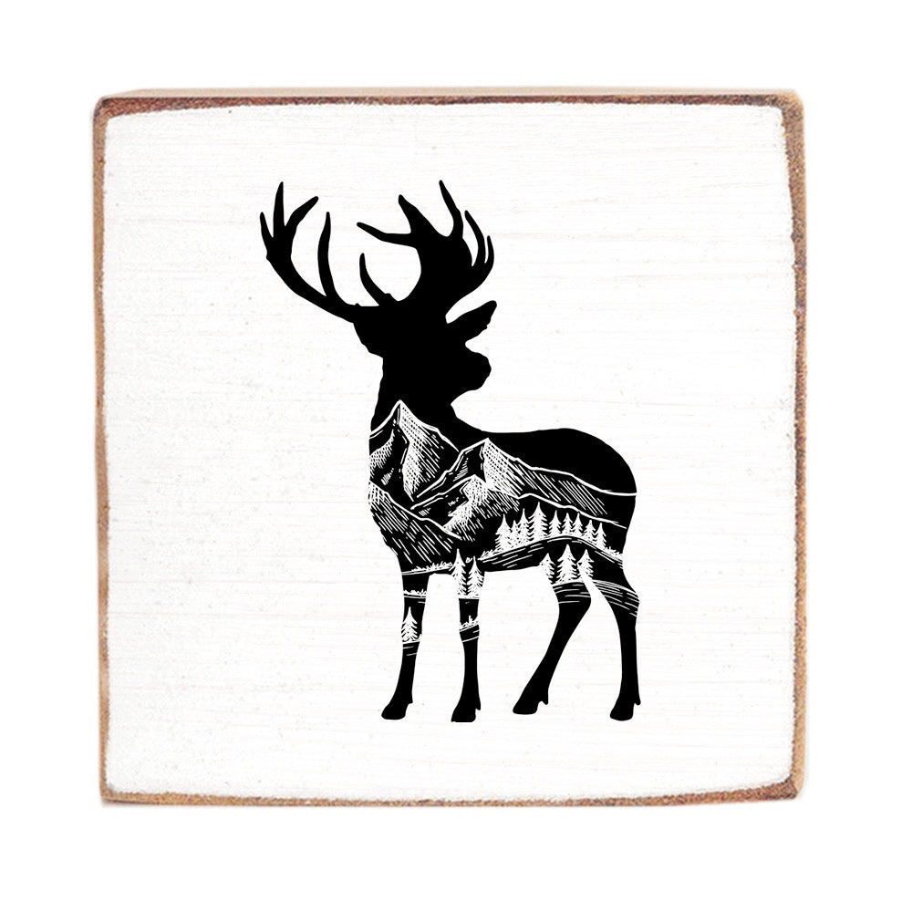 Mountains Deer Block Sign
