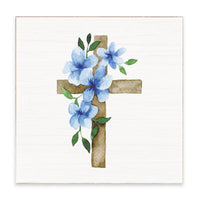 Morning Glory Floral Cross Block Sign