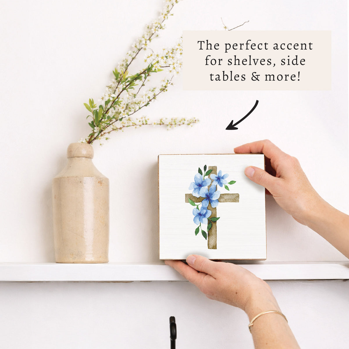 Morning Glory Floral Cross Block Sign