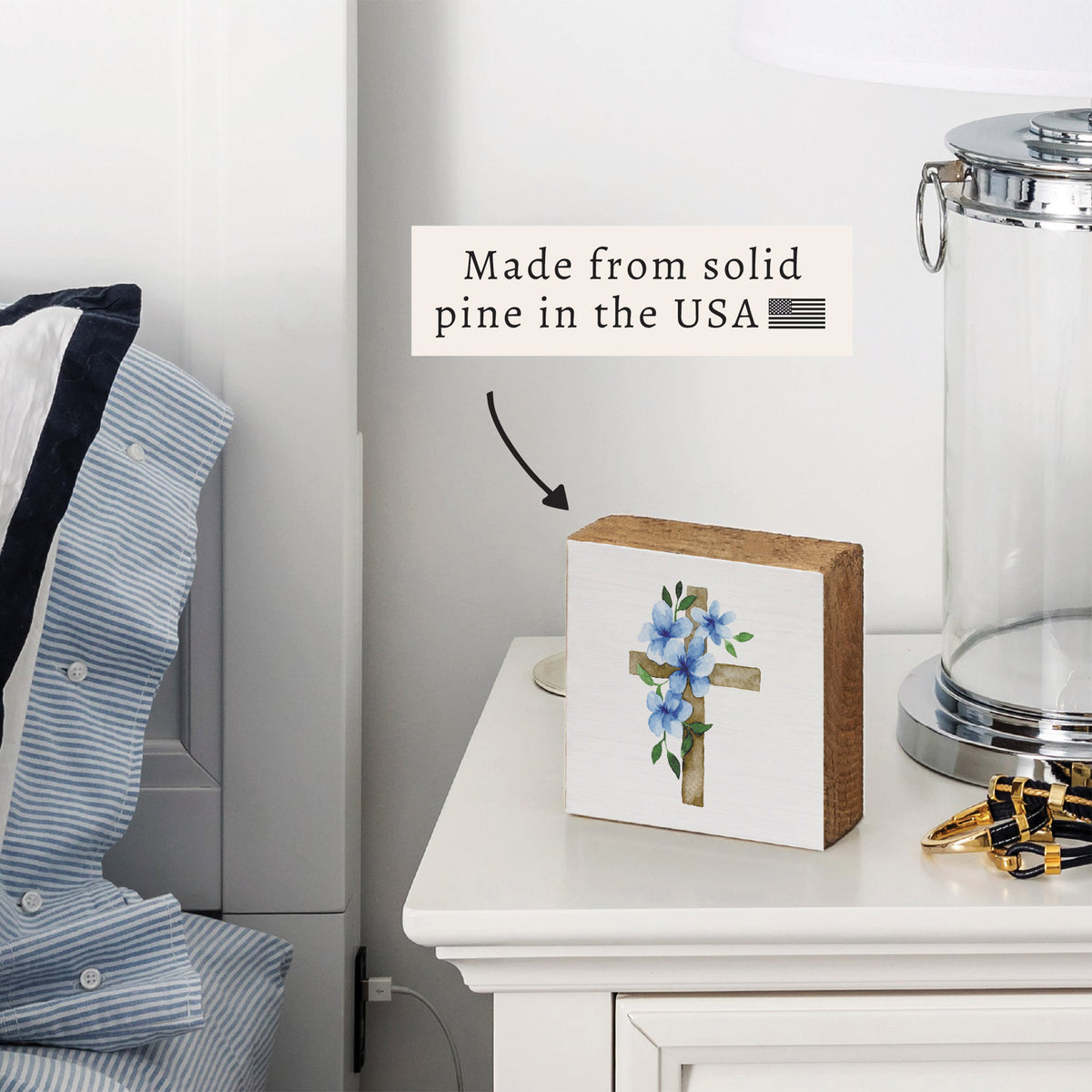 Morning Glory Floral Cross Block Sign