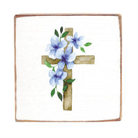Morning Glory Floral Cross Decorative Square Block Sign