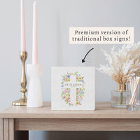 He Is Risen Floral Cross Block Sign