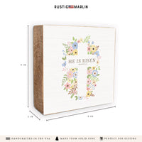 He Is Risen Floral Cross Block Sign