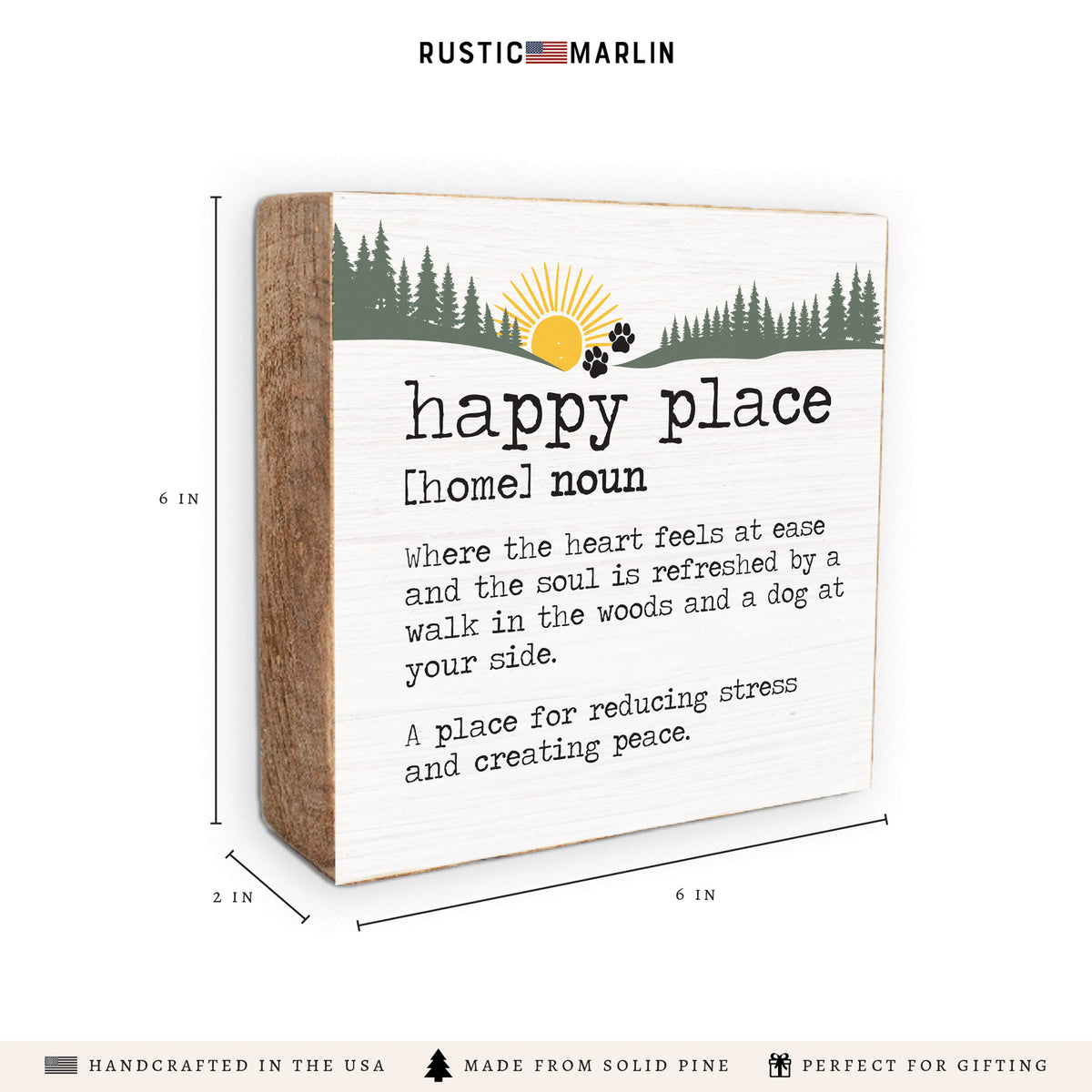 Happy Place Woods & Dog Block Sign