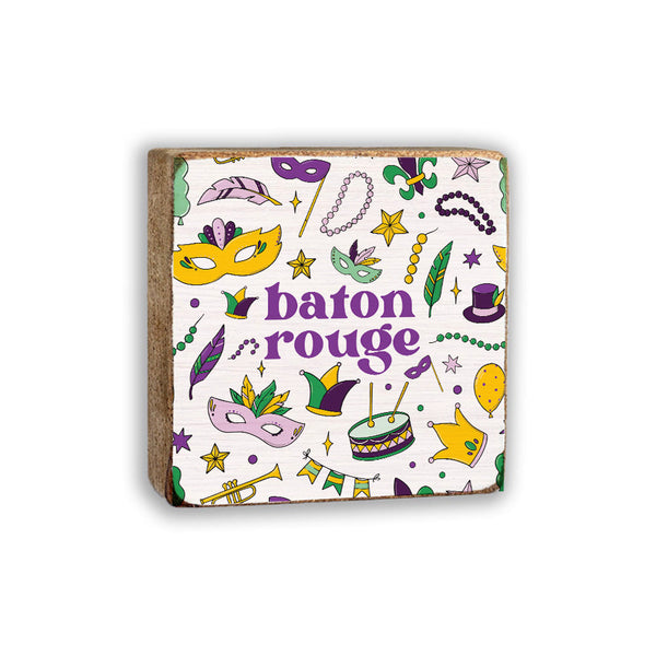 Mardi Gras Fun Baton Rouge Wood Block