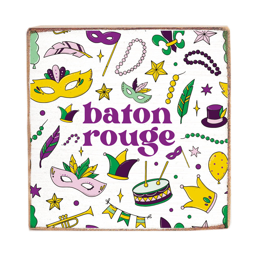 Mardi Gras Fun Baton Rouge Wood Block