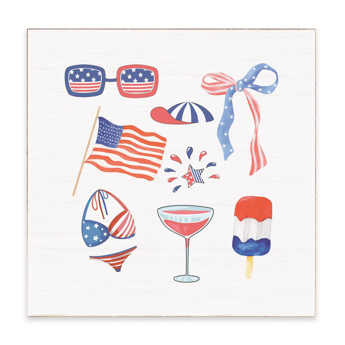 Watercolor American Icons Block Sign