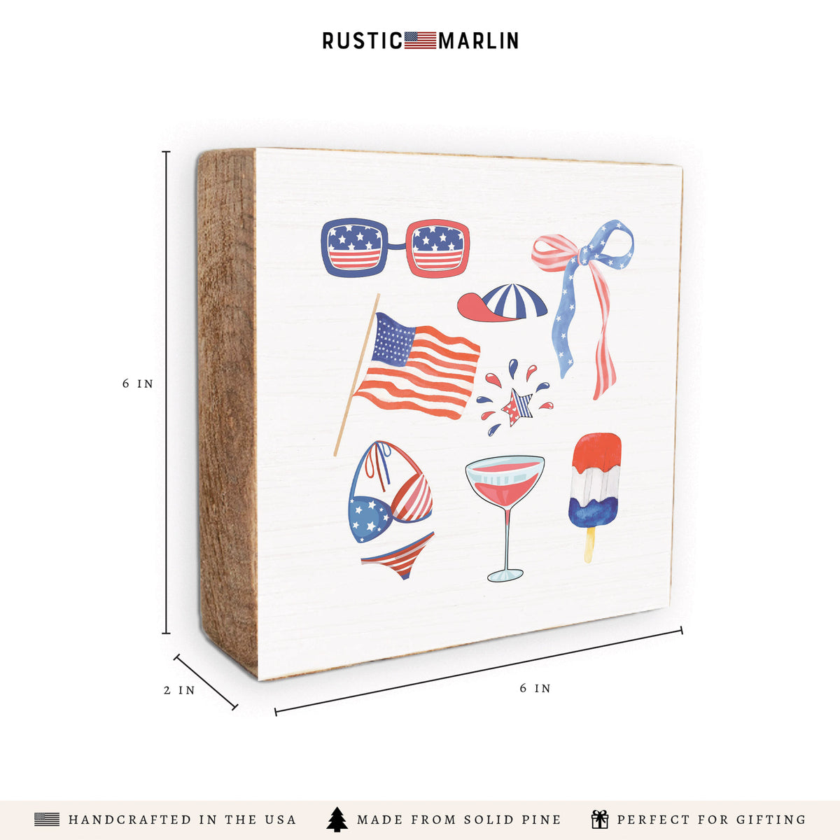 Watercolor American Icons Block Sign