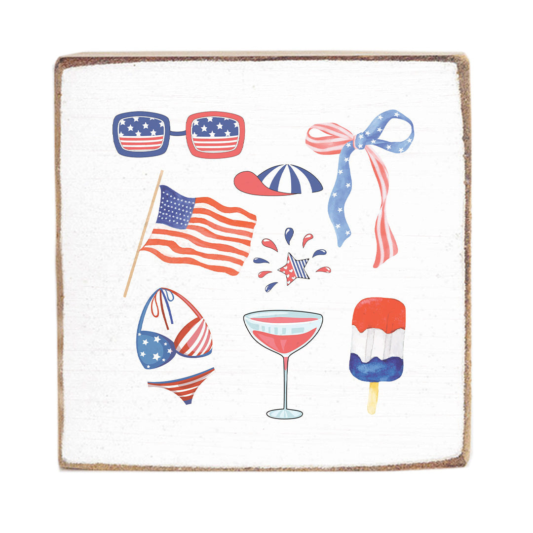 Watercolor American Icons Wood Block