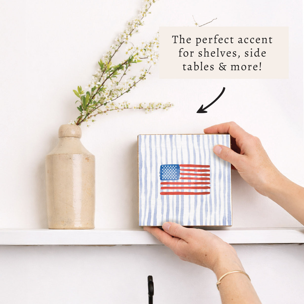American Flag Watercolor Block Sign