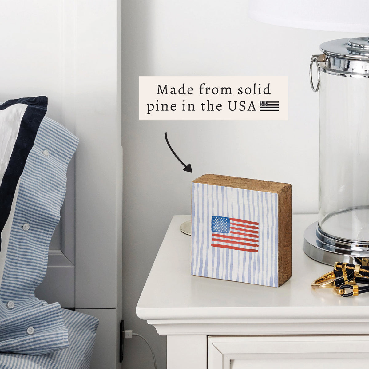 American Flag Watercolor Block Sign