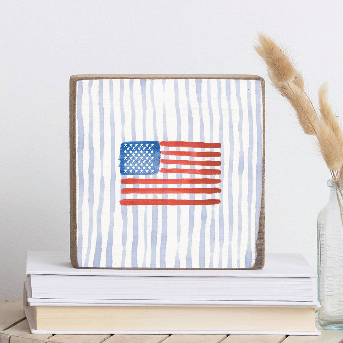 American Flag Watercolor Block Sign