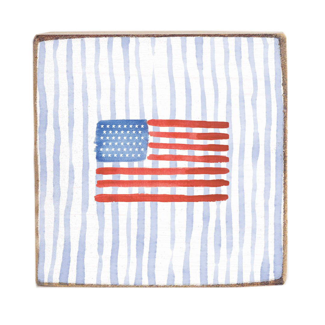 Watercolor Striped American Flag Wood Block
