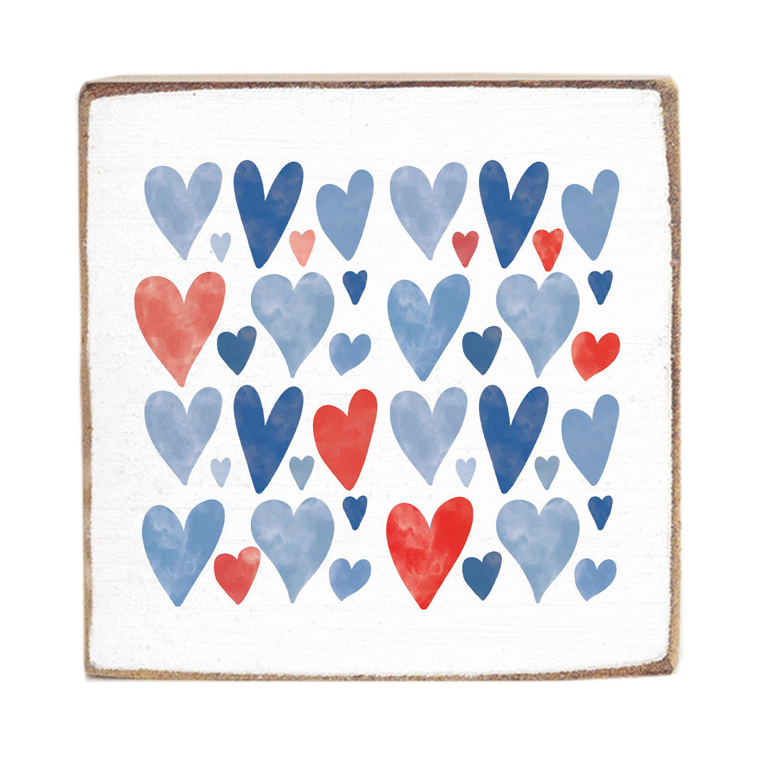 Watercolor American Hearts Wood Block
