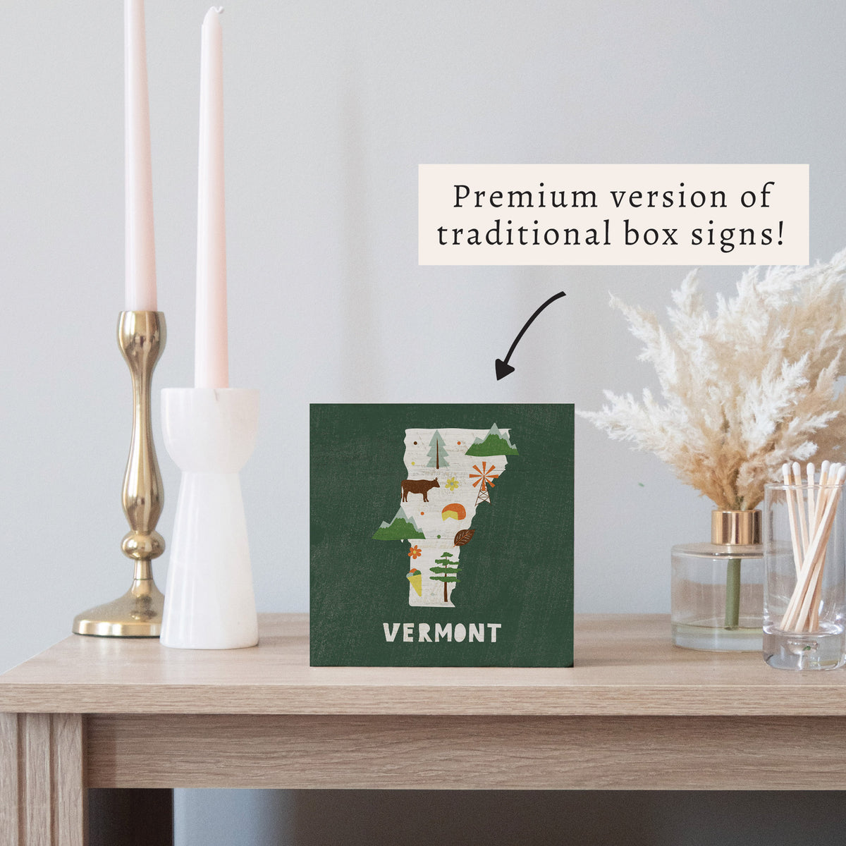 Vermont State Icons Block Sign