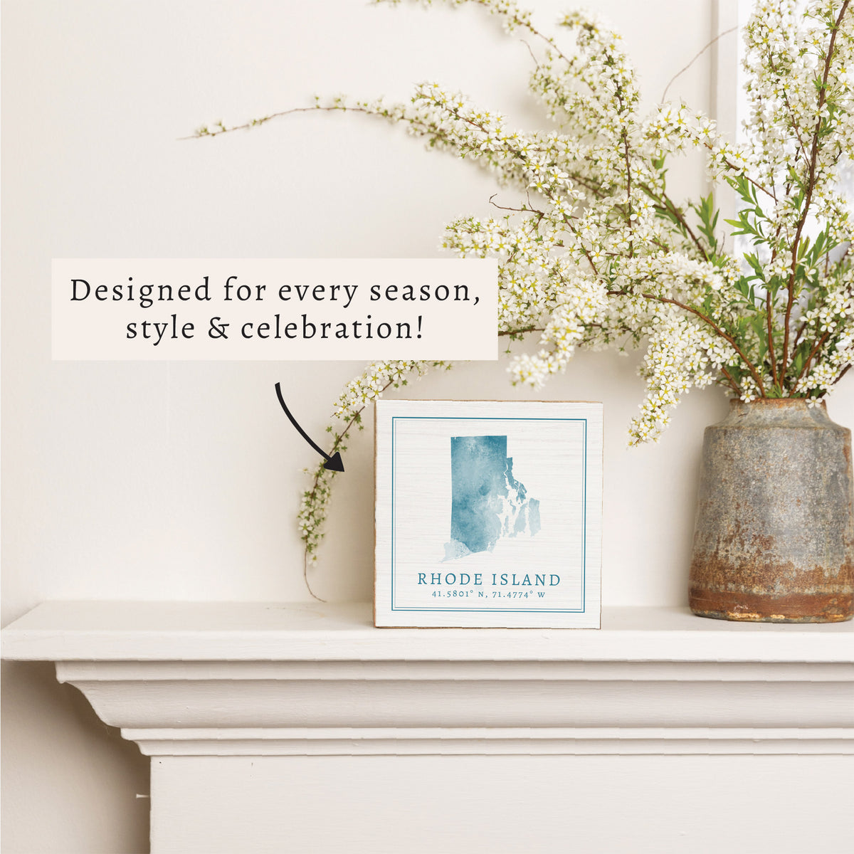 Rhode Island Watercolor Block Sign