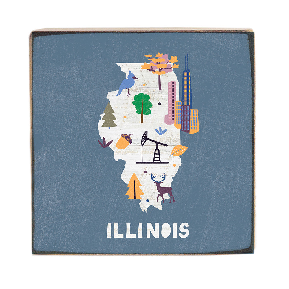 Illinois State Icons Block Sign