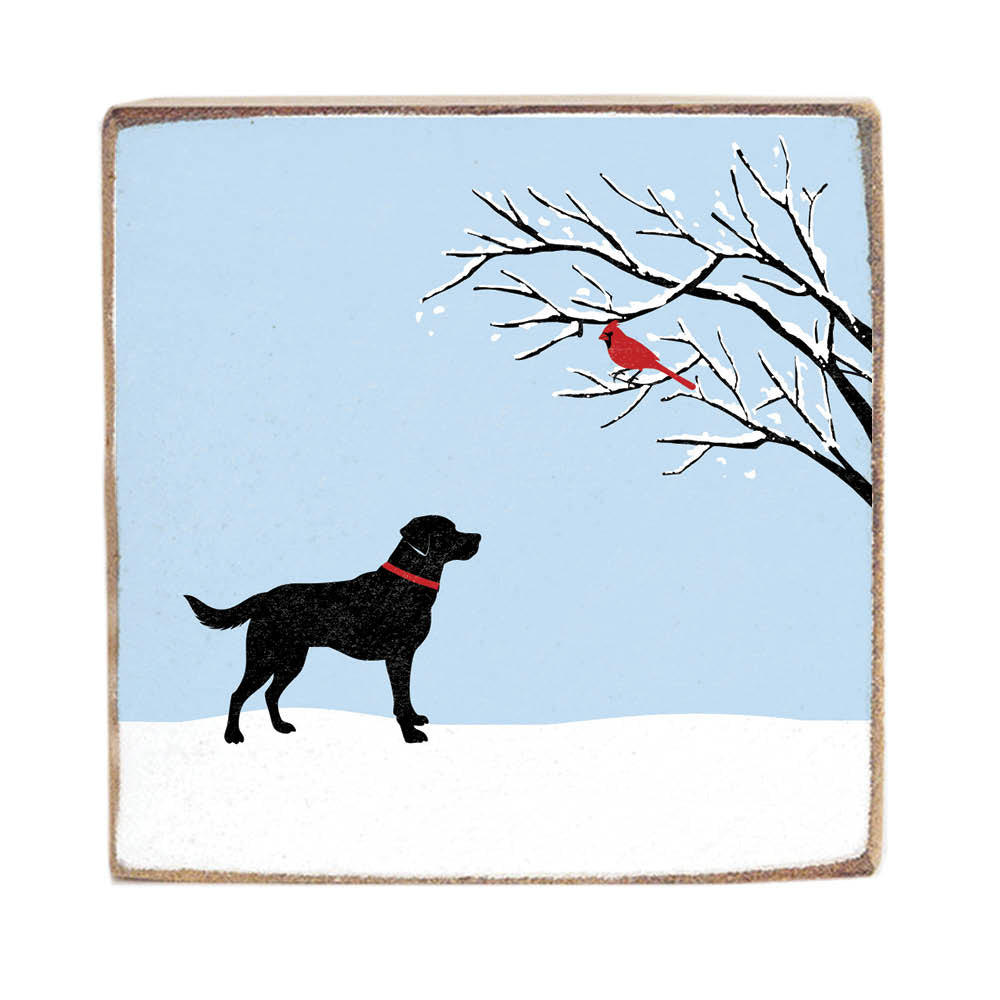 Dog And Cardinal Square Block Sign