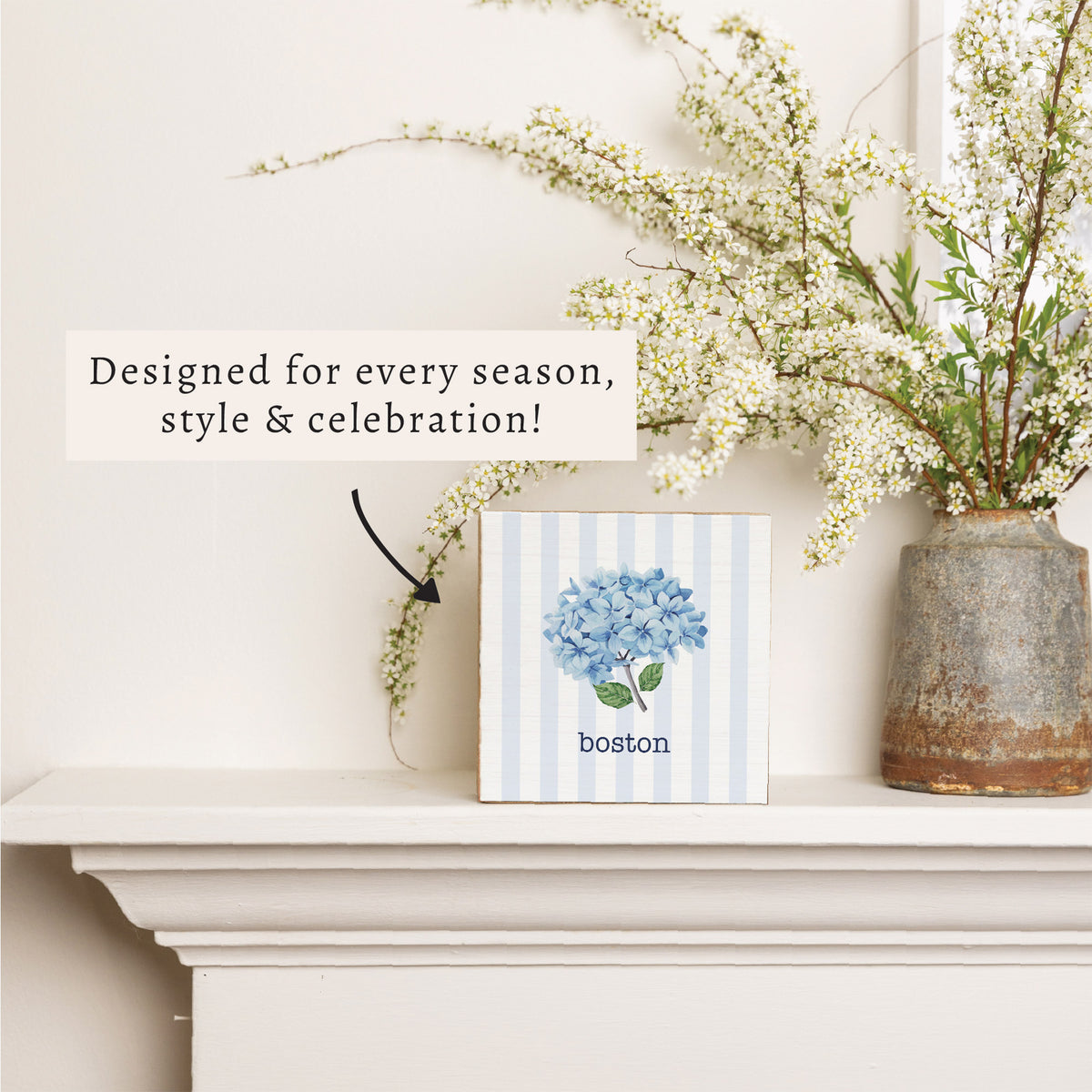Blooming Hydrangea Boston Block Sign