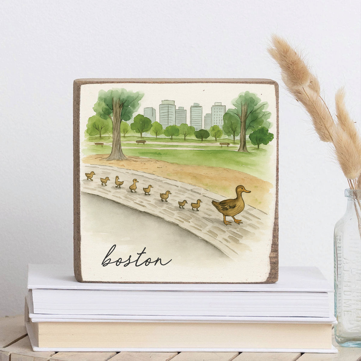 Boston Watercolor Ducklings Block Sign
