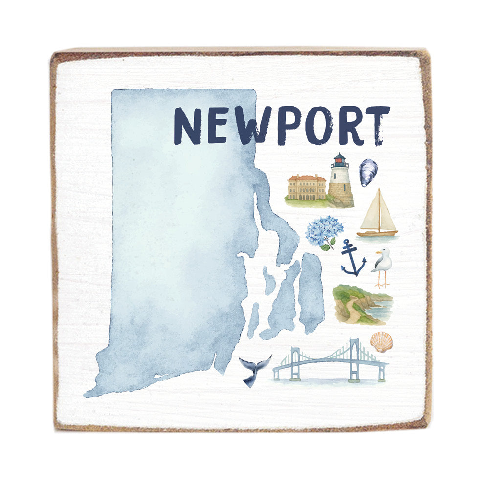 Newport Rhode Island State Icons Block Sign