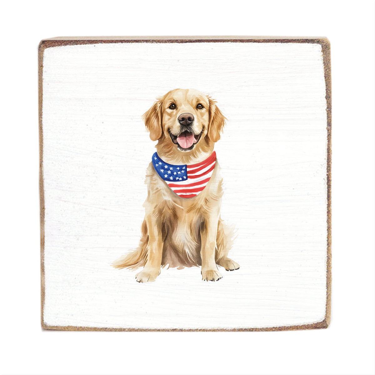 American Flag Pet Dog Square Block Sign