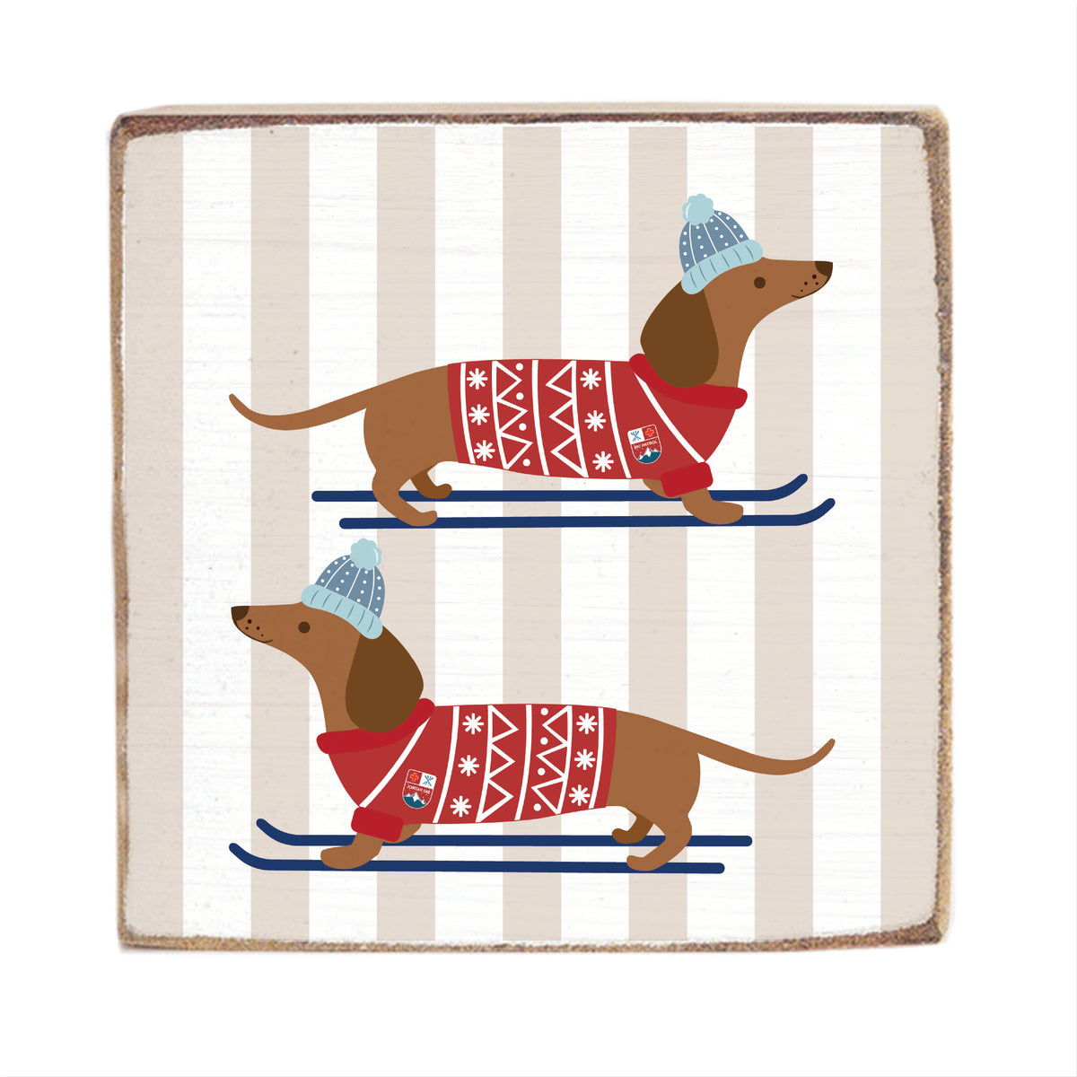 Skiing Dogs Block Sign