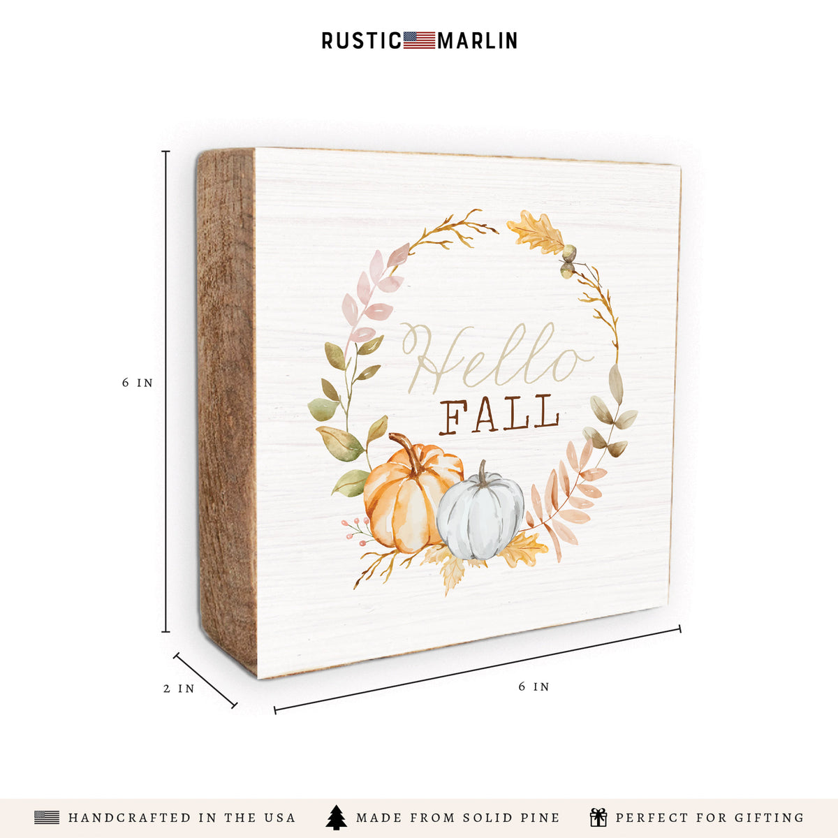 Hello Fall Pumpkin Block Sign