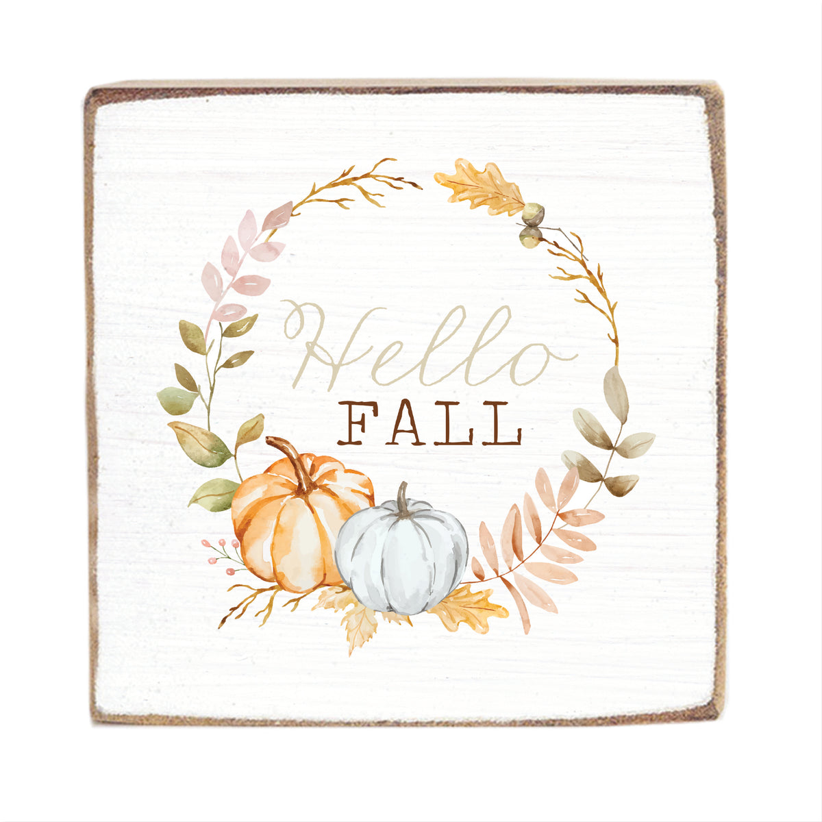 Hello Fall Pumpkin Block Sign
