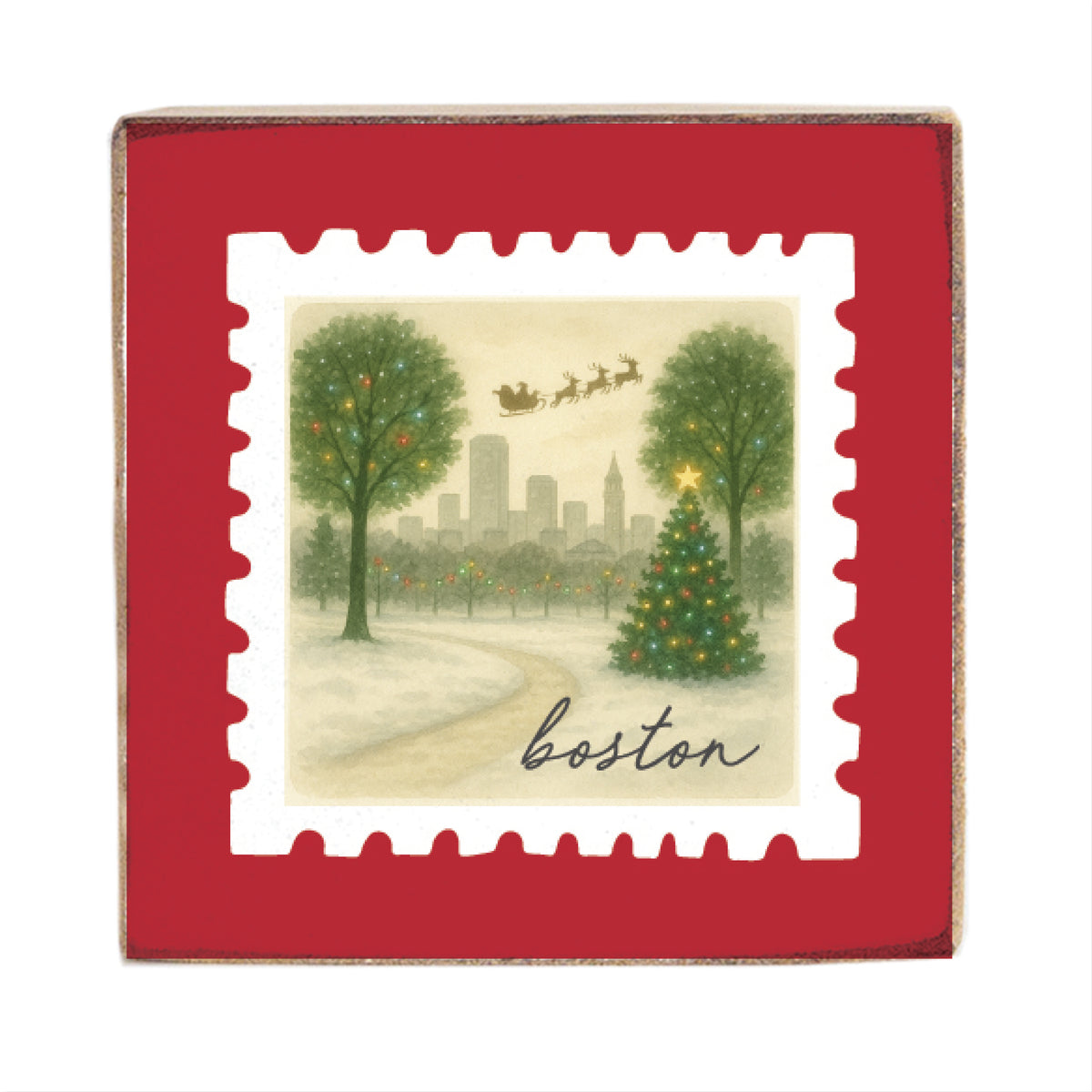 Boston Christmas Stamp Block Sign