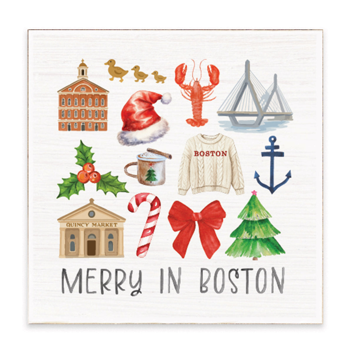 Merry In Boston Icons Block Sign