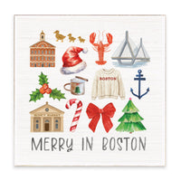 Merry In Boston Icons Block Sign