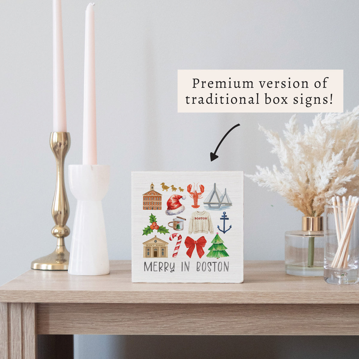 Merry In Boston Icons Block Sign
