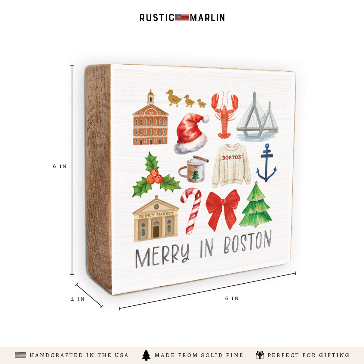 Merry In Boston Icons Block Sign