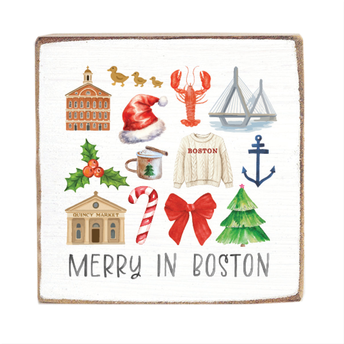 Merry In Boston Icons Block Sign
